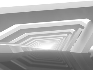 Empty white endless tunnel perspective. 3d rendering