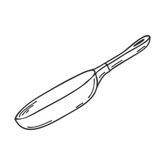 Frying pan with handle. Kitchen accessories, cooking utensils. For frying food. Design element for menu design and recipes. An illustration drawn by hand and isolated on white. Black-white vector