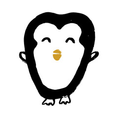 Cute penguin vector icon. Penguin isolated on a white background. Little penguin cartoon character. Adorabe doodle penguin clip art. Hand-drawn grunge style.