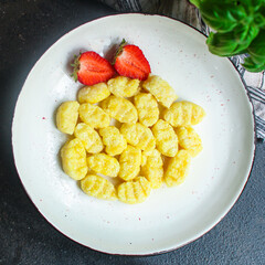 gnocchi Menu concept serving size. food background top view copy space for text