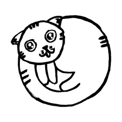 Cat, vector, hand-drawn cute fluffy cat. Cartoon character logo design illustration. Adorable cat mascot vector icon.