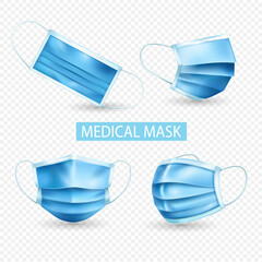 Realistic Medical Mask Transparent Icon Set