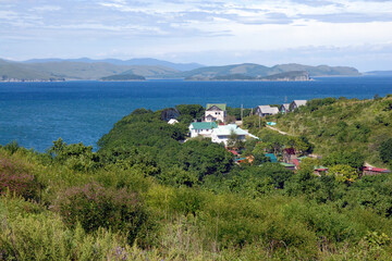 Fototapeta na wymiar View at Slavyanka outskirts and Slavyanka gulf of Sea of Japan. Primorsky Krai (Primorye), Far East, Russia.