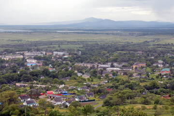 Fototapeta premium Panorama of Kraskino town. Primorsky Krai, Far East, Russia.