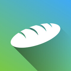 Bread sign. White Icon with gray dropped limitless shadow on green to blue background. Illustration.