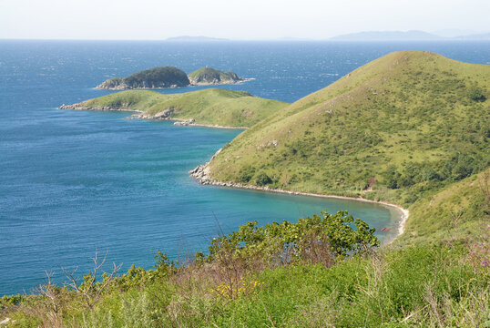 Far Eastern State Marine Reserve. View at Vityaz Bay of Peter the Great Gulf. Gamow Peninsula, Primorsky Krai (Primorye), Far East, Russia.