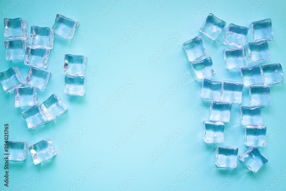 Fototapete artificial ice cubes transparent square acrylic pieces food background top view copy space for text