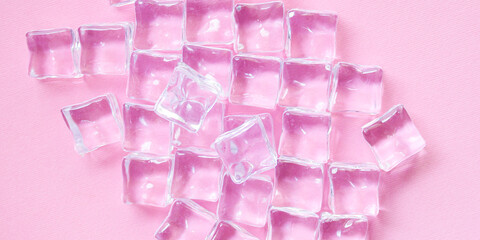 artificial ice cubes transparent square acrylic pieces food background top view copy space for text