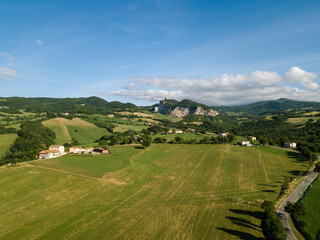 Countryside of Marecchia Valley and in foregrounf the old fortress of San Leo