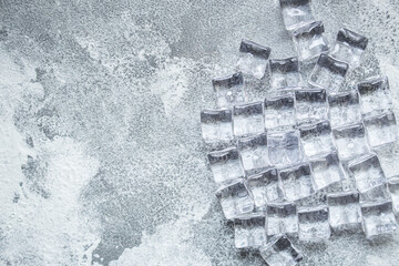 artificial ice cubes transparent square acrylic pieces food background top view copy space for text