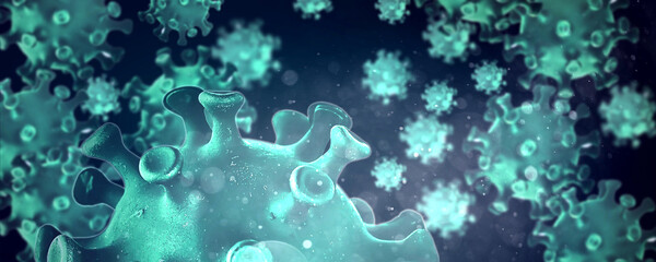 Chinese coronavirus COVID-19 under the microscope. Abstract background, concept of quarantine pandemic infection