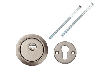 Set keyholes on a white background. Set for installation - pad, screws,
