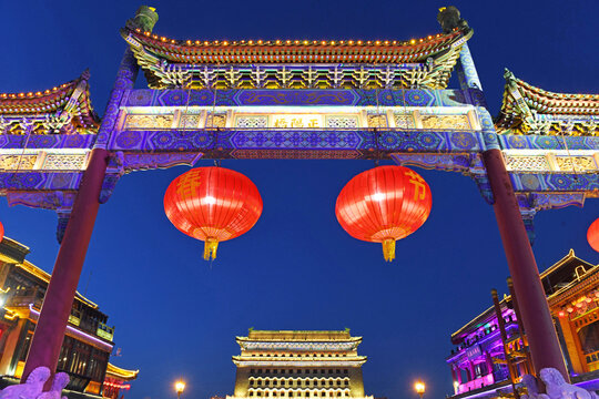 qianmen street with lattern decoration  in spring festival