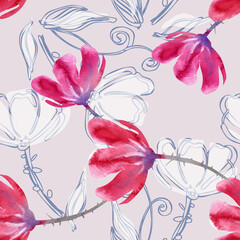 Floral Seamless Pattern. Watercolor Background. 
