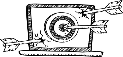Cartoon style illustration of one arrow inside gold ring, two missed the target.