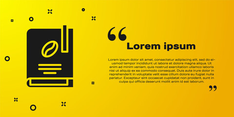 Black Coffee book icon isolated on yellow background. Vector Illustration.