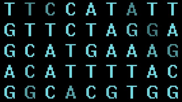 Bioinformatics Genetic DNA Code AGTC into Computer Code - DNA Genome Sequencing Letters Fade to 1s and 0s