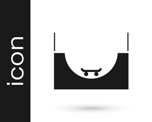 Grey Skate park icon isolated on white background. Set of ramp, roller, stairs for a skatepark. Extreme sport. Vector Illustration.