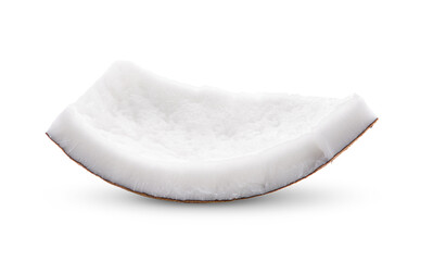 Coconut pieces on white background