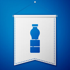 Blue Bottle of water icon isolated on blue background. Soda aqua drink sign. White pennant template. Vector Illustration.