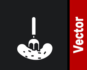 White Pickled cucumber on a fork icon isolated on black background. Vector Illustration.
