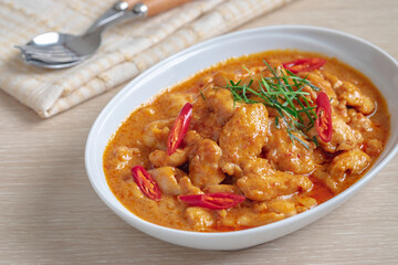 Chicken panang curry in bowl, Thai food