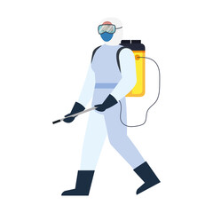 person with protective suit for spraying viruses of covid 19, disinfection virus concept vector illustration design