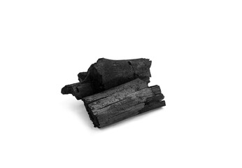 Natural wood charcoal, traditional charcoal or hard wood charcoal isolated on white background.