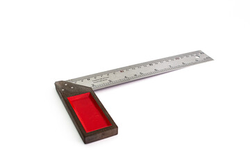 A ruler to measure the scene of a plank Isolated on white background.