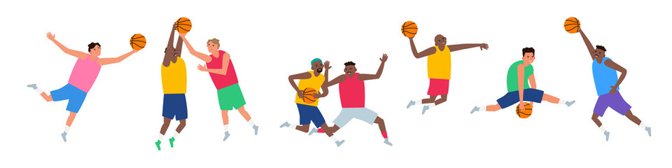 Fototapeta na wymiar basketball players in various poses set vector illustration