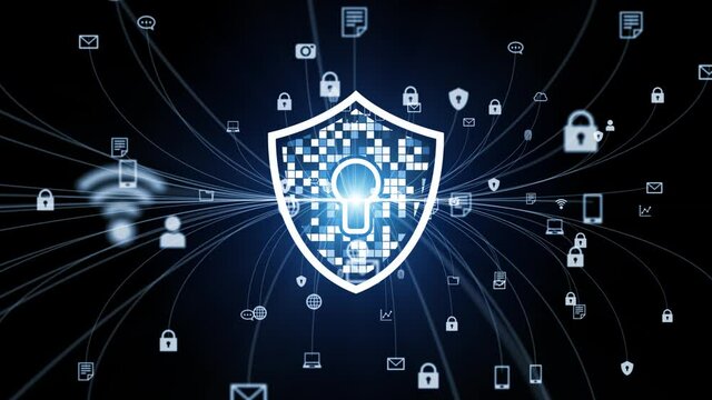 Network security concept animation. Cyber security. Antivirus software. Firewall.
