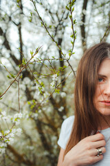 young sexy girl walks in nature