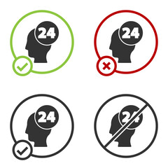 Black Support operator in touch icon isolated on white background. Concept for call center, client support service. Circle button. Vector Illustration.