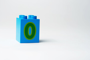 the number zero written on the block from the children's constructor