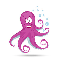 octopus cartoon character,  vector illustration isolated on white 