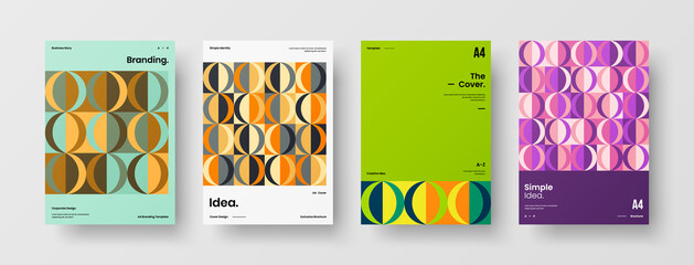 Naklejka premium Company identity brochure template collection. Business presentation vector A4 vertical orientation front page mock up set. Corporate report cover abstract geometric illustration design layout bundle.