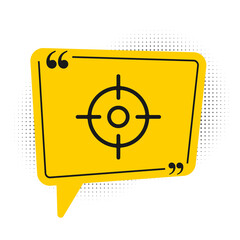 Black Target sport icon isolated on white background. Clean target with numbers for shooting range or shooting. Yellow speech bubble symbol. Vector Illustration.