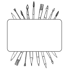 vector hand drawn illustration artist's tool. template for text. brush, pencil, pen frame