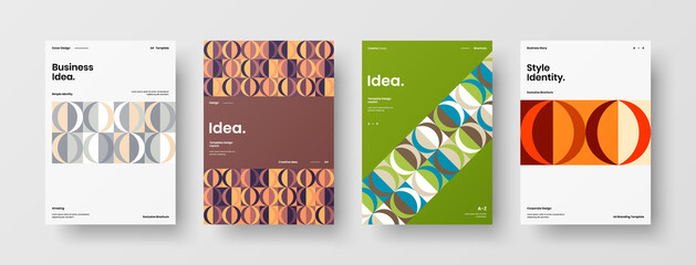 Naklejka premium Company identity brochure template collection. Business presentation vector A4 vertical orientation front page mock up set. Corporate report cover abstract geometric illustration design layout bundle.