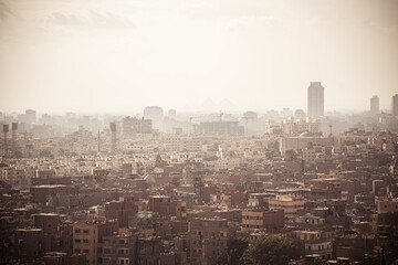 Panorama Cairo city view from Cairo Citadel Saladin or Salah Ed-Din in Mokattam Hills in Egypt