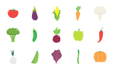 Set of isolated vegetables on a white background.