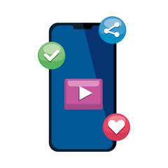 smartphone with social media icons, concept of online communication on white background vector illustration design