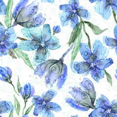 Fototapeta na wymiar Watercolor Flowers Seamless Pattern.
