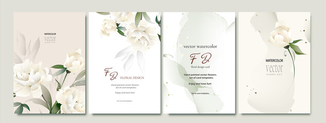 Fototapeta na wymiar vector floral card with white peonies . Wedding invite , design with flowers for invitation