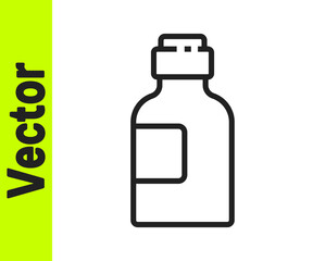 Black line Bottle of medicine syrup icon isolated on white background. Vector Illustration.