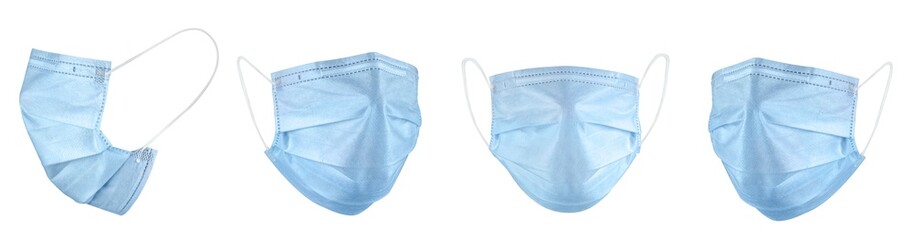 Medical mask isolated on white background, protection. Prevent coronavirus. Doctor mask different viewing angles