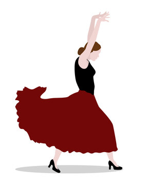 Flamenco dancer isolated on a white background. Woman dancing latin dances