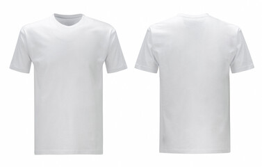 Front back and side views of white t shirt on isolated on white background slim fit style - obrazy, fototapety, plakaty