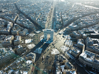 4k photos iconic landmark Arc de Triomphe /Triumphal Arc, Paris, Ile-de-France Aerial view drone of...