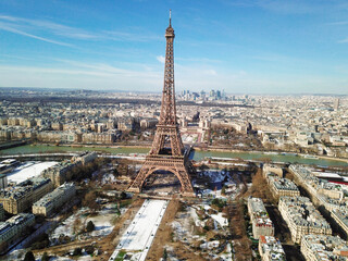 4k photos iconic landmark Eiffel Tower, Paris, Ile-de-France Aerial view drone of Paris, France, Europe